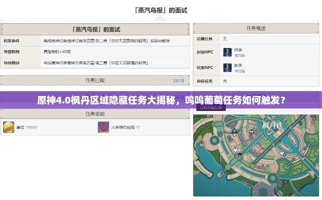 《原神4.0》枫丹秘境任务攻略：呜呜葡萄隐藏任务位置揭秘