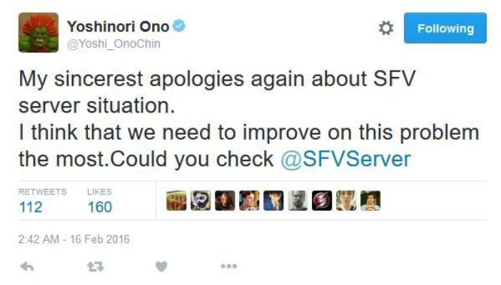 《街头霸王5》服务器故障致歉，小野义德诚意回应！