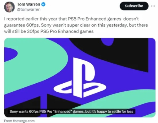 索尼确认PS5 Pro增强画质功能将固定版本 停止后续更新